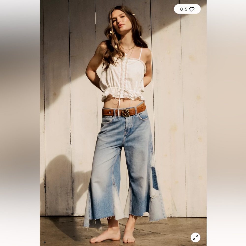 NEW FREE PEOPLE - WE THE FREE Ripple Wide-Leg Pieced Cropped Jeans